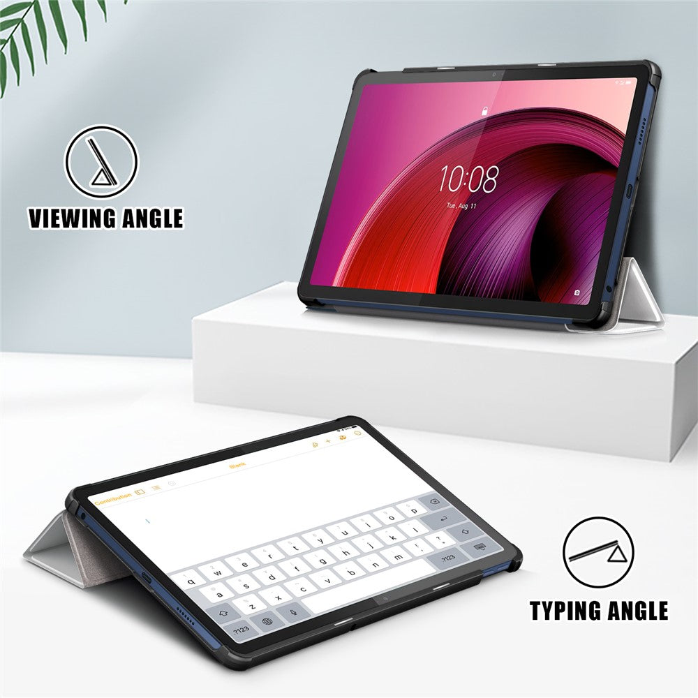 Trifold Stand Cover for Lenovo Tab M10 5G TB-360ZU , PU Leather Pattern Printing Tablet Case with Auto Sleep / Wake - Cat