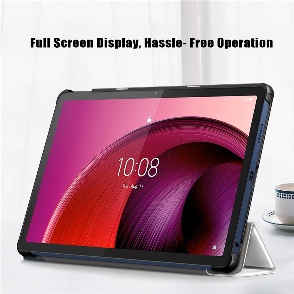 Trifold Stand Cover for Lenovo Tab M10 5G TB-360ZU , PU Leather Pattern Printing Tablet Case with Auto Sleep / Wake - Cat