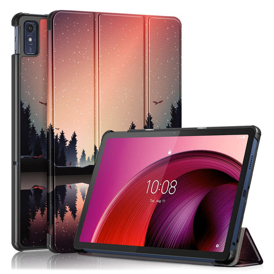 Trifold Stand Cover for Lenovo Tab M10 5G TB-360ZU , PU Leather Pattern Printing Tablet Case with Auto Sleep / Wake - Nightfall
