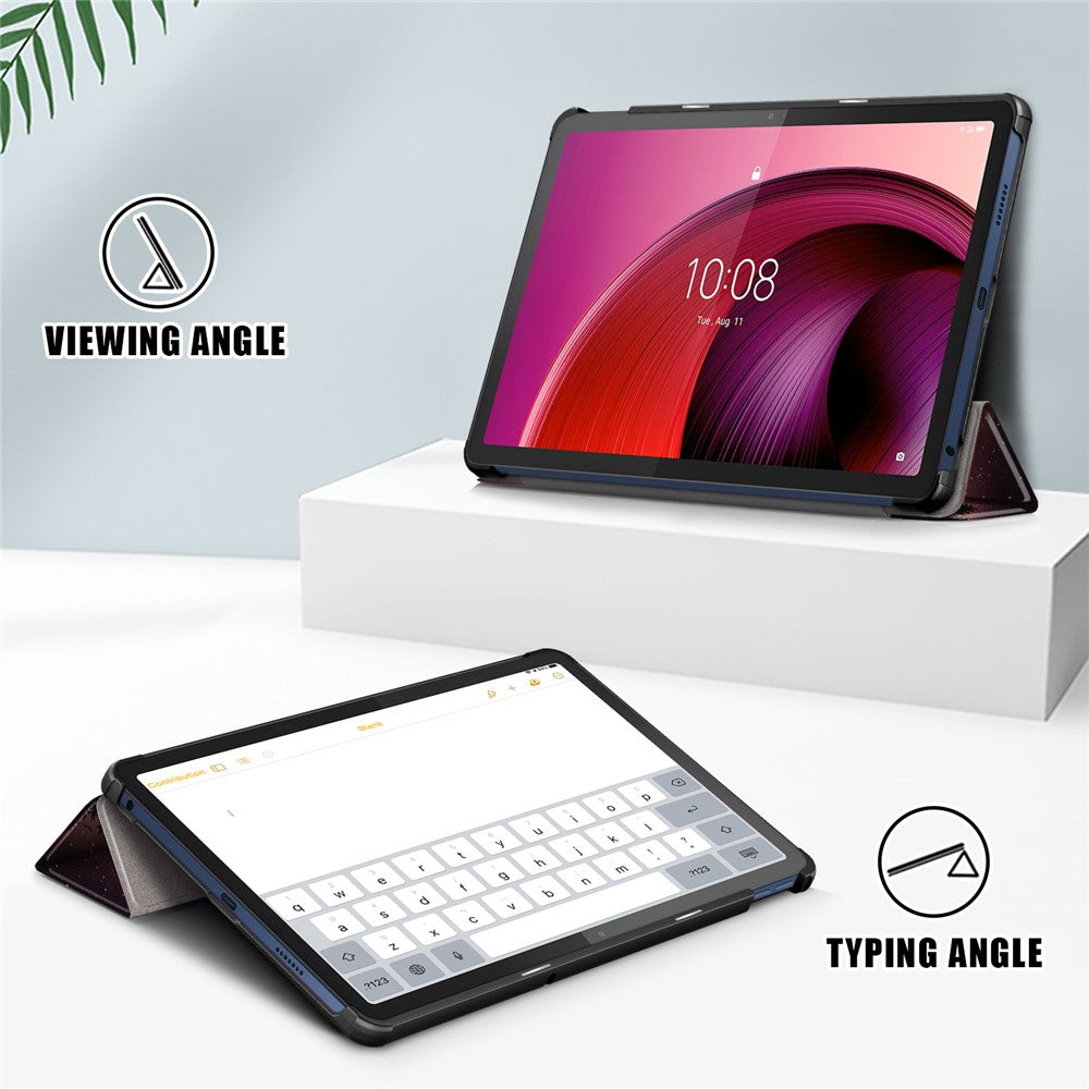 Trifold Stand Cover for Lenovo Tab M10 5G TB-360ZU , PU Leather Pattern Printing Tablet Case with Auto Sleep / Wake - Nightfall