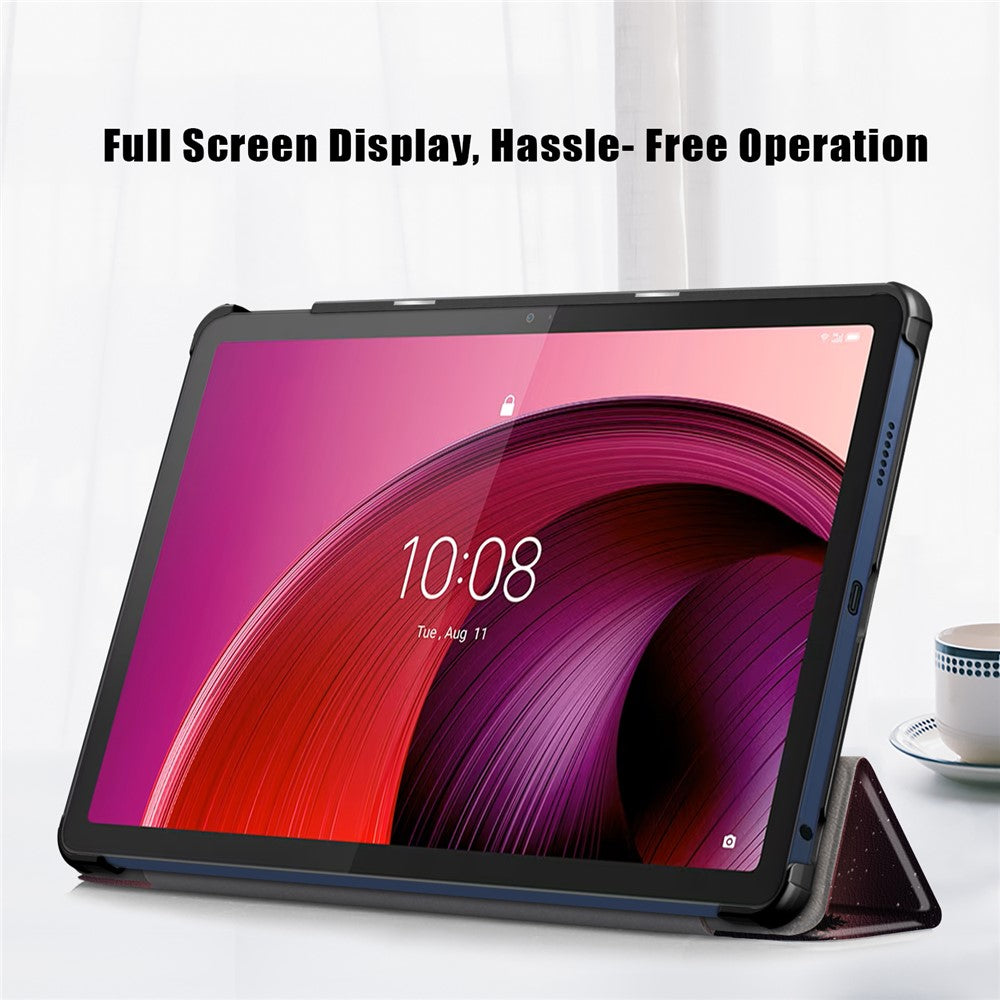 Trifold Stand Cover for Lenovo Tab M10 5G TB-360ZU , PU Leather Pattern Printing Tablet Case with Auto Sleep / Wake - Nightfall