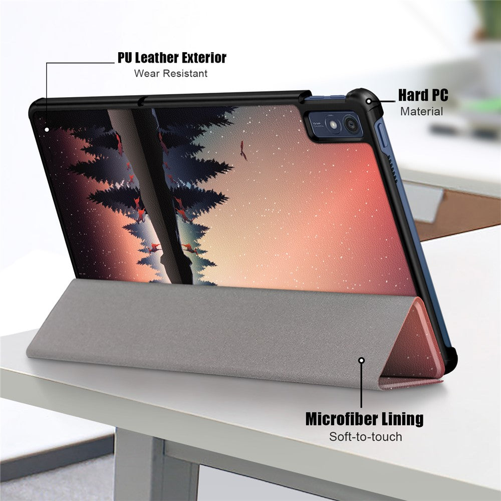 Trifold Stand Cover for Lenovo Tab M10 5G TB-360ZU , PU Leather Pattern Printing Tablet Case with Auto Sleep / Wake - Nightfall
