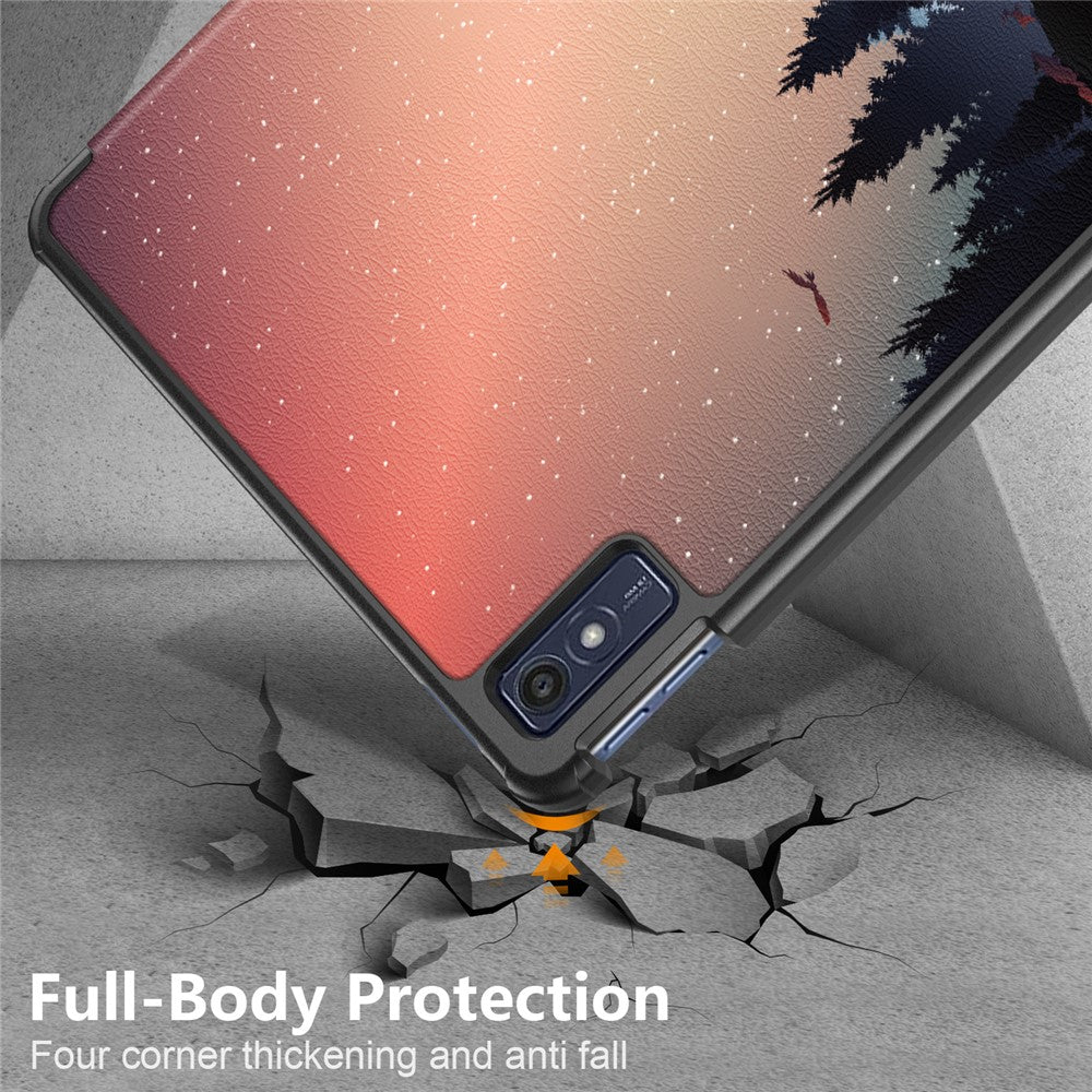 Trifold Stand Cover for Lenovo Tab M10 5G TB-360ZU , PU Leather Pattern Printing Tablet Case with Auto Sleep / Wake - Nightfall