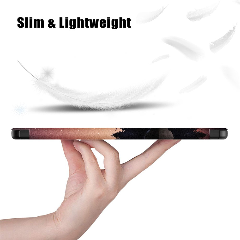 Trifold Stand Cover for Lenovo Tab M10 5G TB-360ZU , PU Leather Pattern Printing Tablet Case with Auto Sleep / Wake - Nightfall