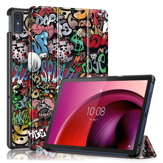 Trifold Stand Cover for Lenovo Tab M10 5G TB-360ZU , PU Leather Pattern Printing Tablet Case with Auto Sleep / Wake - Graffiti
