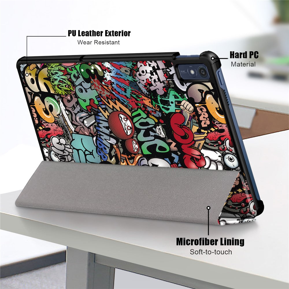 Trifold Stand Cover for Lenovo Tab M10 5G TB-360ZU , PU Leather Pattern Printing Tablet Case with Auto Sleep / Wake - Graffiti