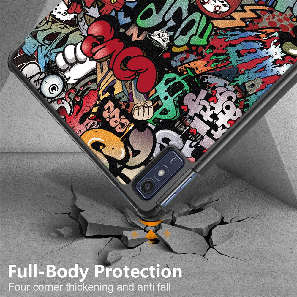 Trifold Stand Cover for Lenovo Tab M10 5G TB-360ZU , PU Leather Pattern Printing Tablet Case with Auto Sleep / Wake - Graffiti