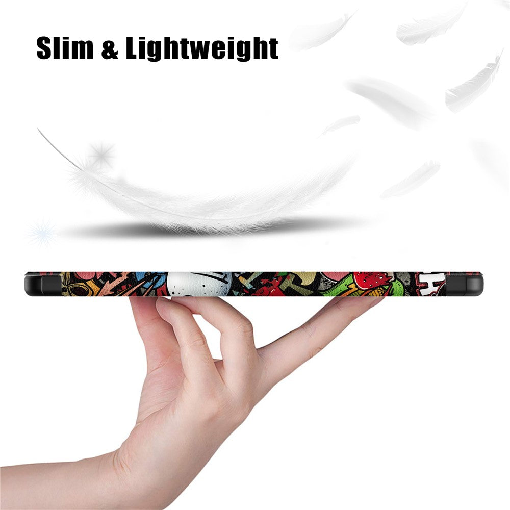 Trifold Stand Cover for Lenovo Tab M10 5G TB-360ZU , PU Leather Pattern Printing Tablet Case with Auto Sleep / Wake - Graffiti