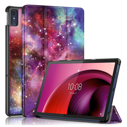 Trifold Stand Cover for Lenovo Tab M10 5G TB-360ZU , PU Leather Pattern Printing Tablet Case with Auto Sleep / Wake - Galaxy