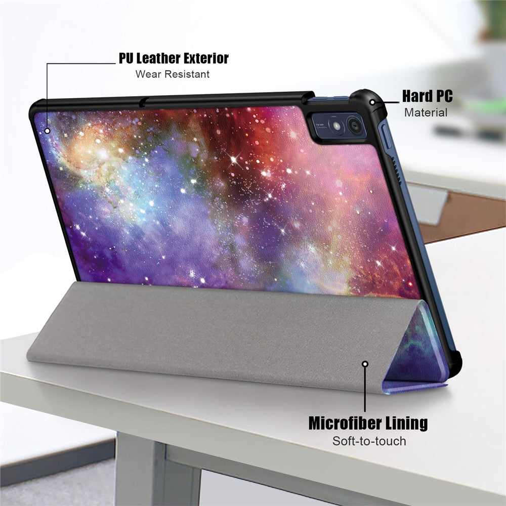 Trifold Stand Cover for Lenovo Tab M10 5G TB-360ZU , PU Leather Pattern Printing Tablet Case with Auto Sleep / Wake - Galaxy