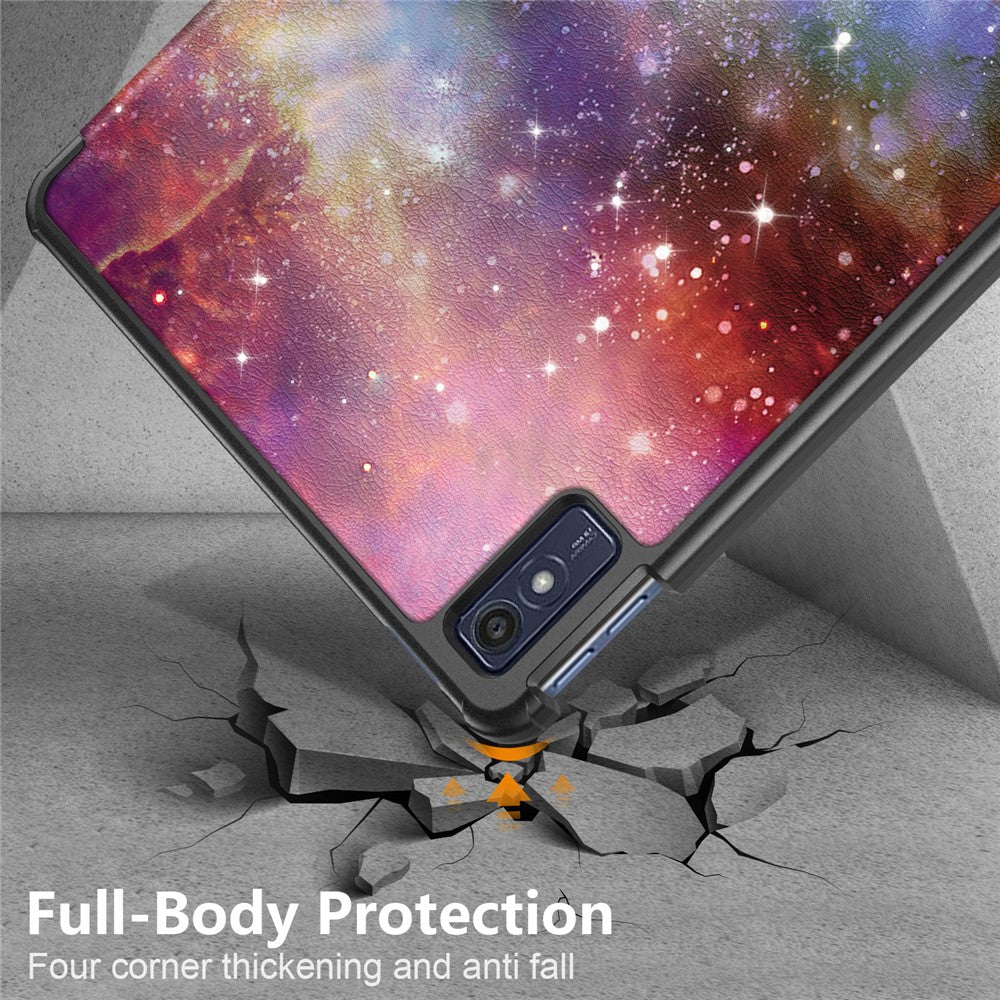 Trifold Stand Cover for Lenovo Tab M10 5G TB-360ZU , PU Leather Pattern Printing Tablet Case with Auto Sleep / Wake - Galaxy