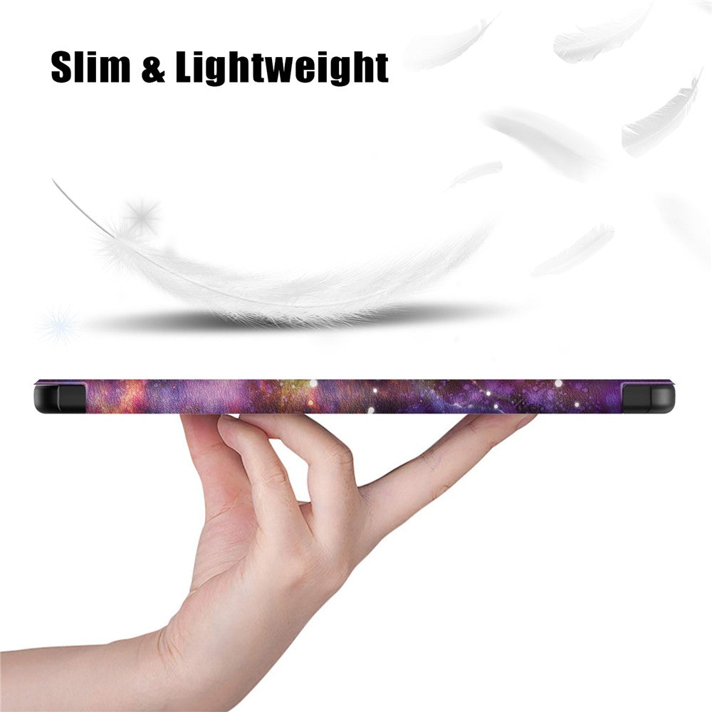 Trifold Stand Cover for Lenovo Tab M10 5G TB-360ZU , PU Leather Pattern Printing Tablet Case with Auto Sleep / Wake - Galaxy