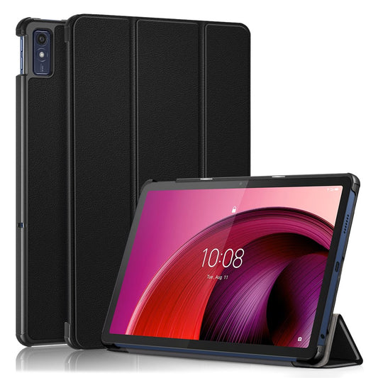 For Lenovo Tab M10 5G TB-360ZU Trifold Stand Smart Case PU Leather Full Body Protective Tablet Cover - Black