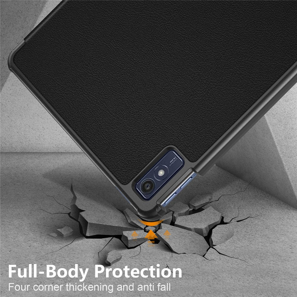For Lenovo Tab M10 5G TB-360ZU Trifold Stand Smart Case PU Leather Full Body Protective Tablet Cover - Black