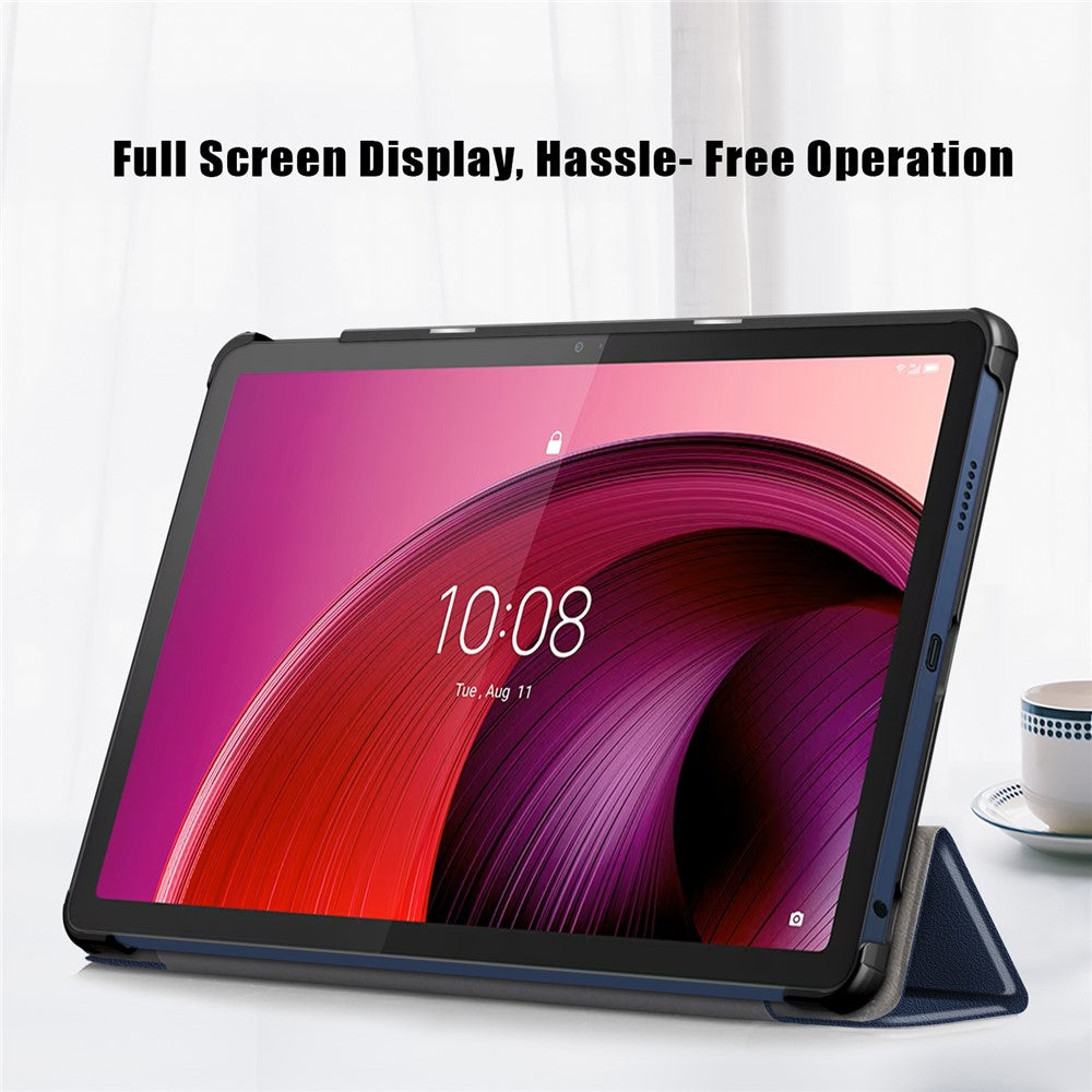 For Lenovo Tab M10 5G TB-360ZU Trifold Stand Smart Case PU Leather Full Body Protective Tablet Cover - Dark Blue