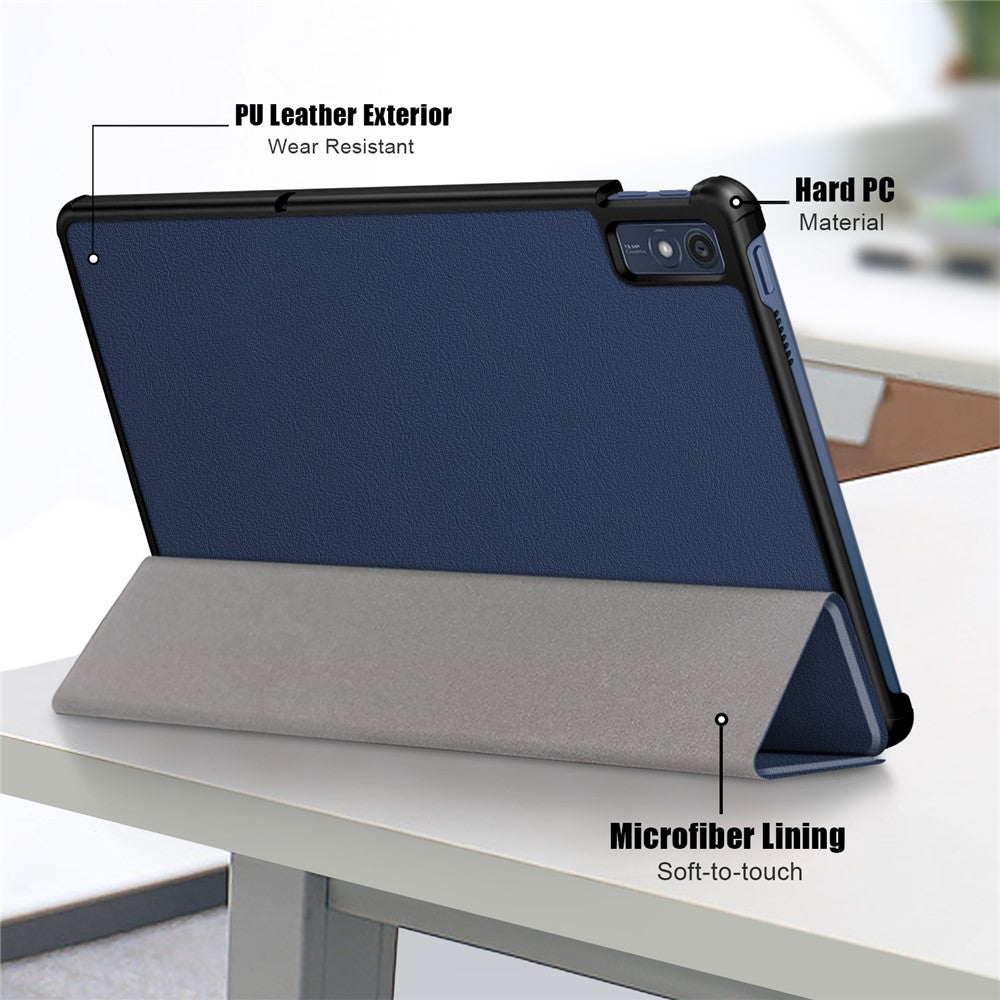 For Lenovo Tab M10 5G TB-360ZU Trifold Stand Smart Case PU Leather Full Body Protective Tablet Cover - Dark Blue