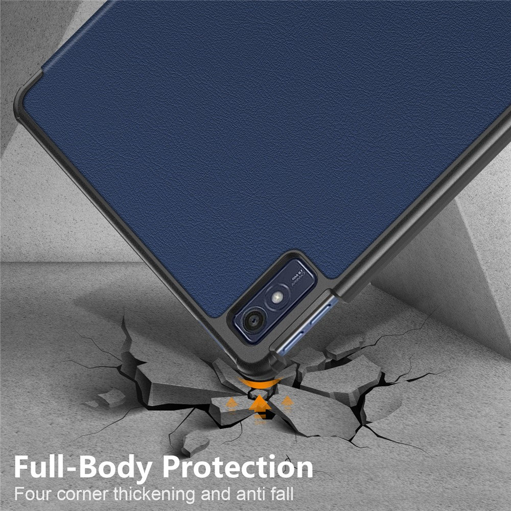 For Lenovo Tab M10 5G TB-360ZU Trifold Stand Smart Case PU Leather Full Body Protective Tablet Cover - Dark Blue