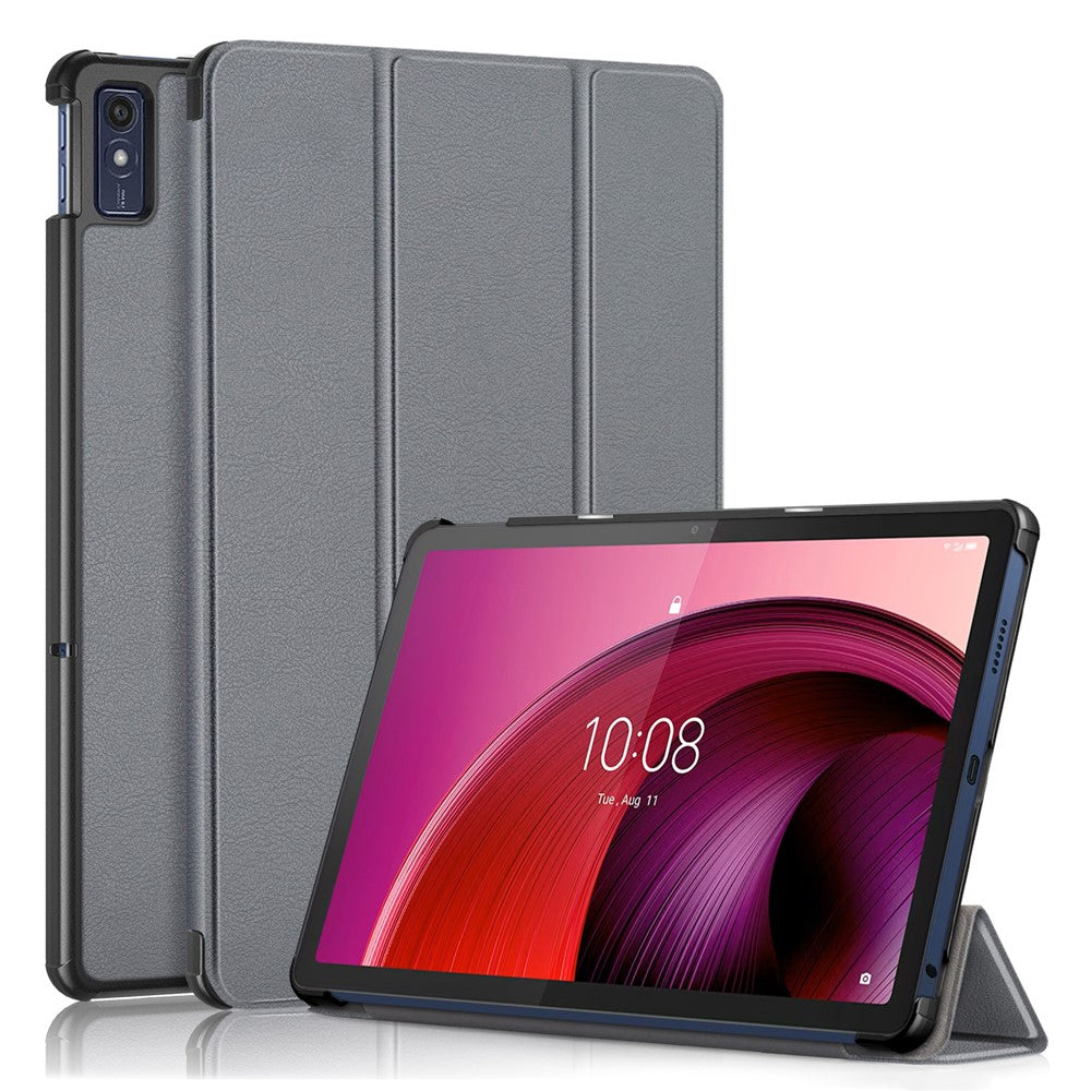 For Lenovo Tab M10 5G TB-360ZU Trifold Stand Smart Case PU Leather Full Body Protective Tablet Cover - Grey