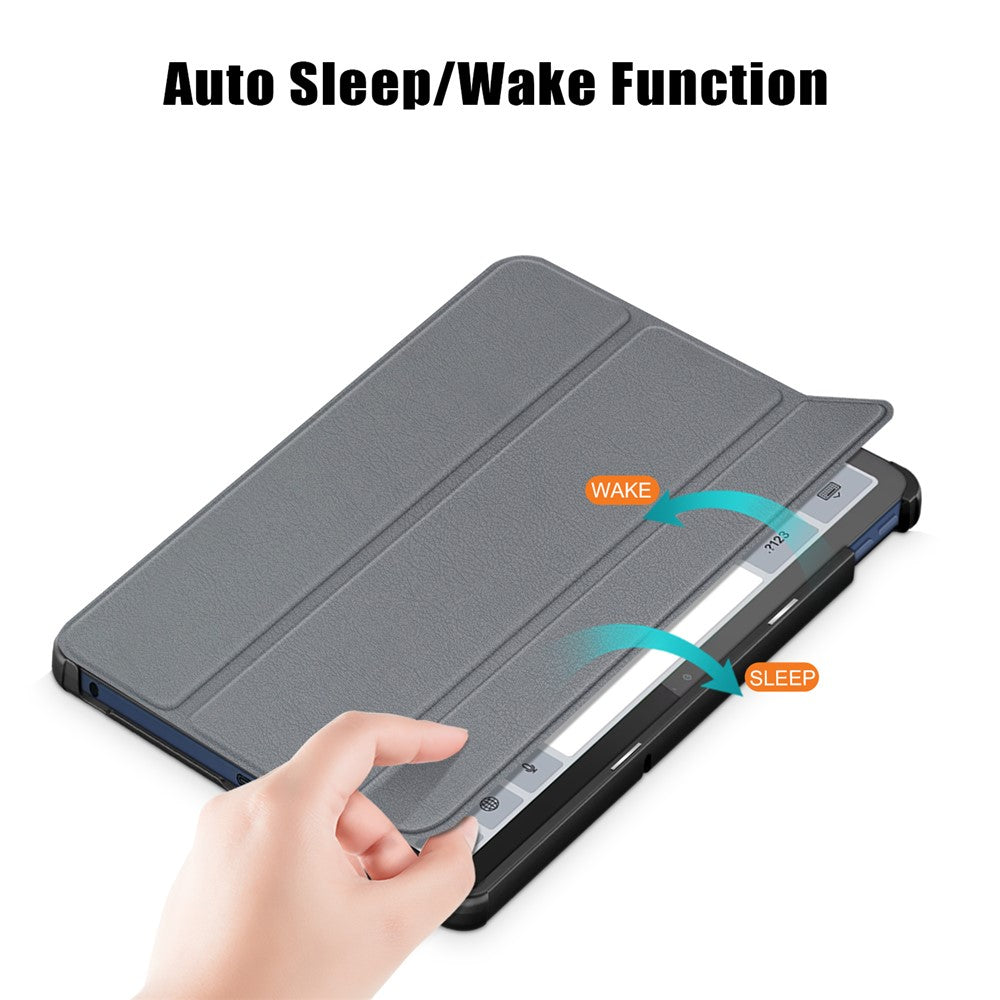 For Lenovo Tab M10 5G TB-360ZU Trifold Stand Smart Case PU Leather Full Body Protective Tablet Cover - Grey
