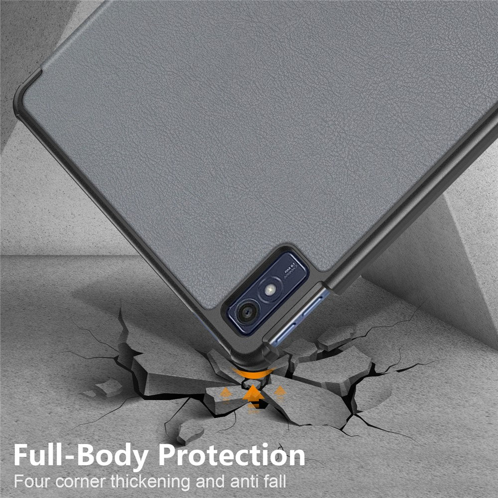 For Lenovo Tab M10 5G TB-360ZU Trifold Stand Smart Case PU Leather Full Body Protective Tablet Cover - Grey
