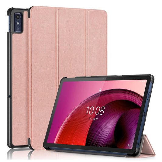 For Lenovo Tab M10 5G TB-360ZU Trifold Stand Smart Case PU Leather Full Body Protective Tablet Cover - Rose Gold