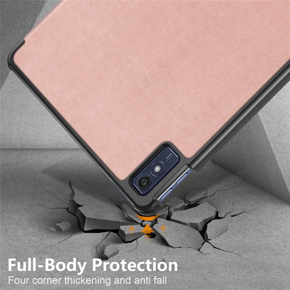 For Lenovo Tab M10 5G TB-360ZU Trifold Stand Smart Case PU Leather Full Body Protective Tablet Cover - Rose Gold