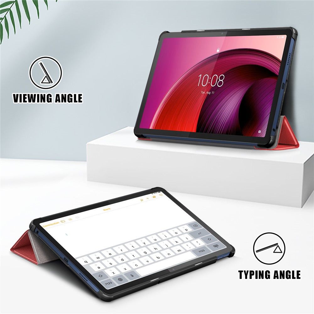 For Lenovo Tab M10 5G TB-360ZU Trifold Stand Smart Case PU Leather Full Body Protective Tablet Cover - Red