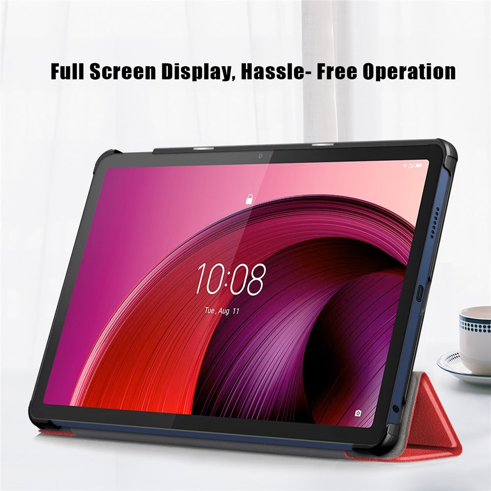 For Lenovo Tab M10 5G TB-360ZU Trifold Stand Smart Case PU Leather Full Body Protective Tablet Cover - Red