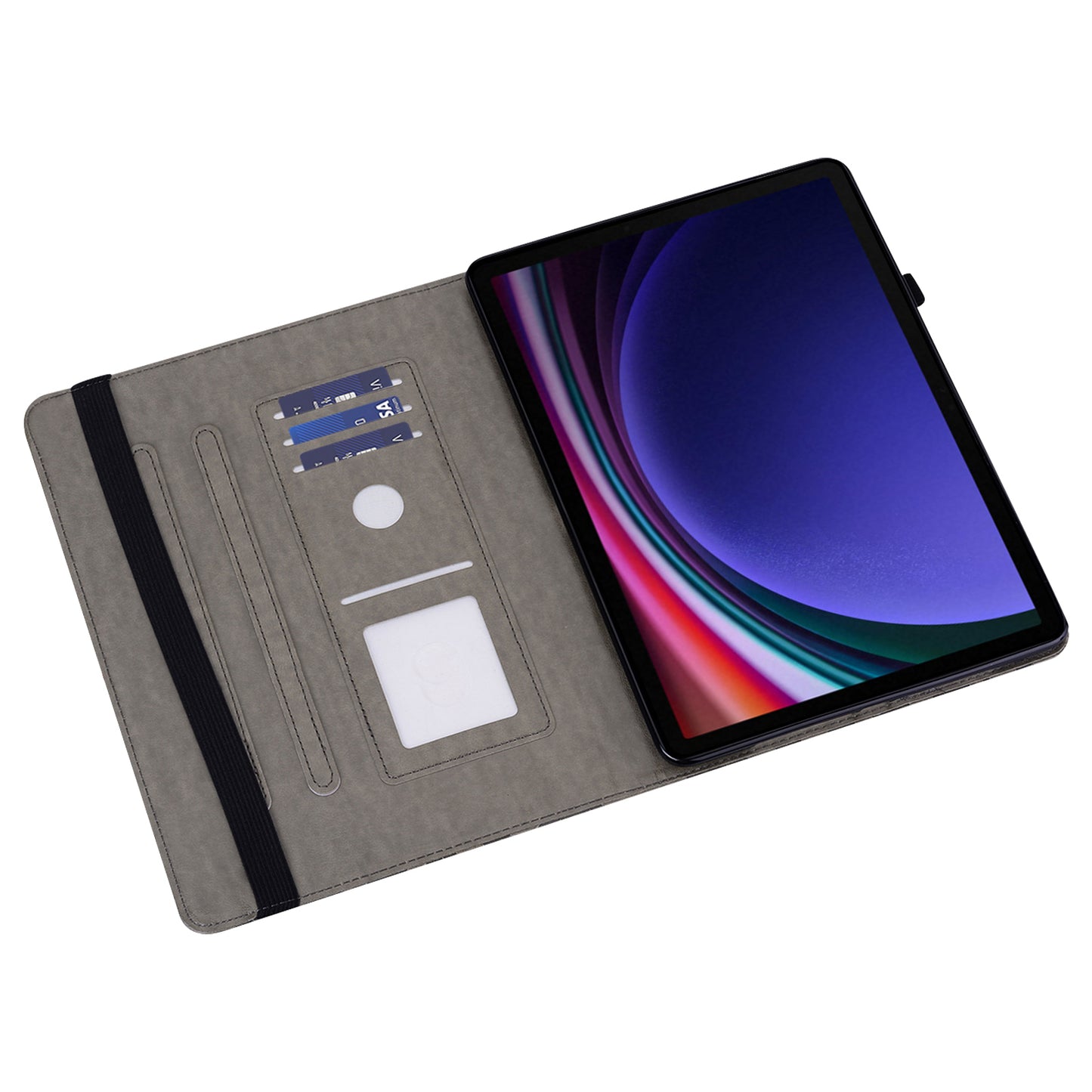 For Samsung Galaxy Tab S10 / S9 / S9 FE Tree Deer Imprinted Stand Cover PU Leather Card Holder Tablet Case - Grey