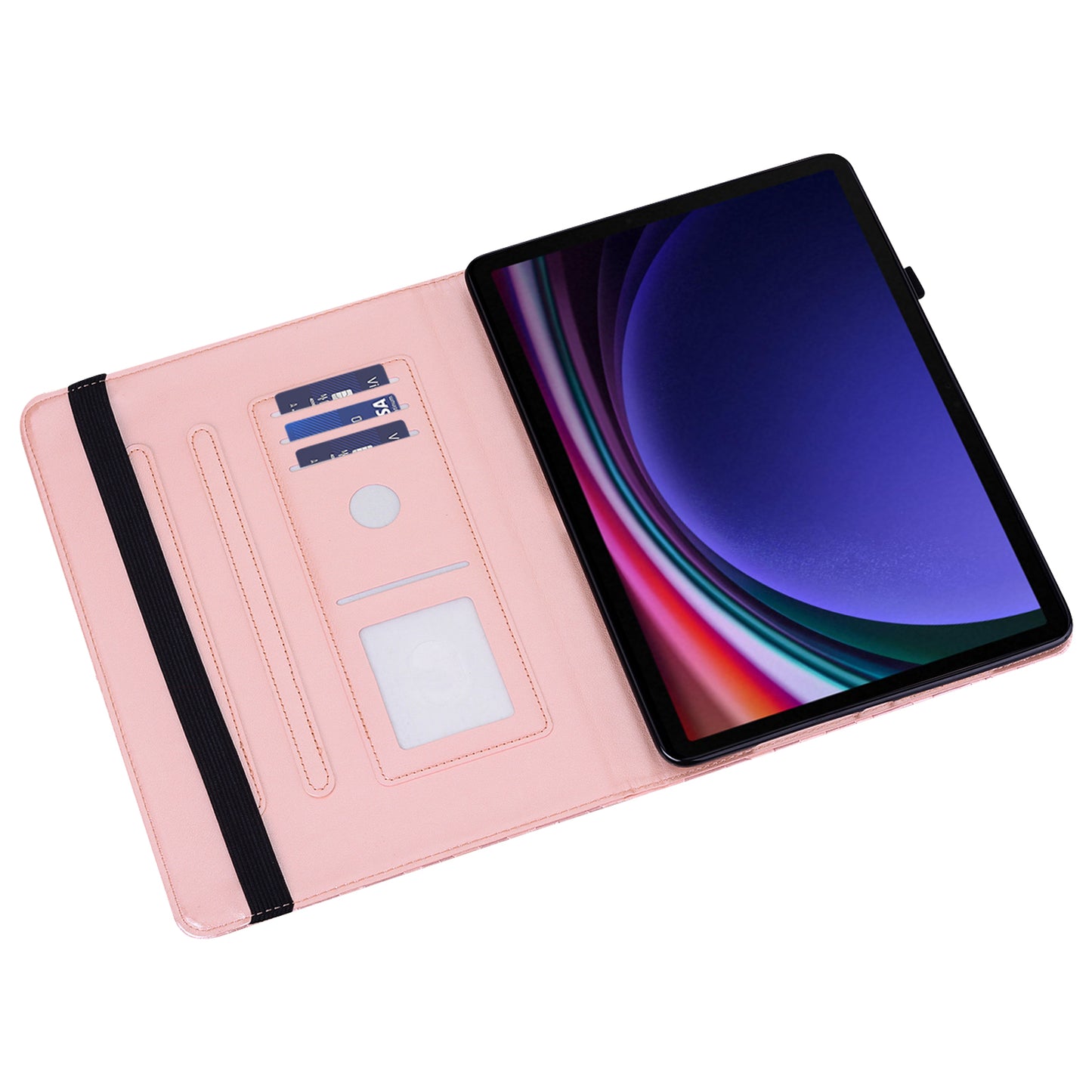 For Samsung Galaxy Tab S10 / S9 / S9 FE Tree Deer Imprinted Stand Cover PU Leather Card Holder Tablet Case - Rose Gold