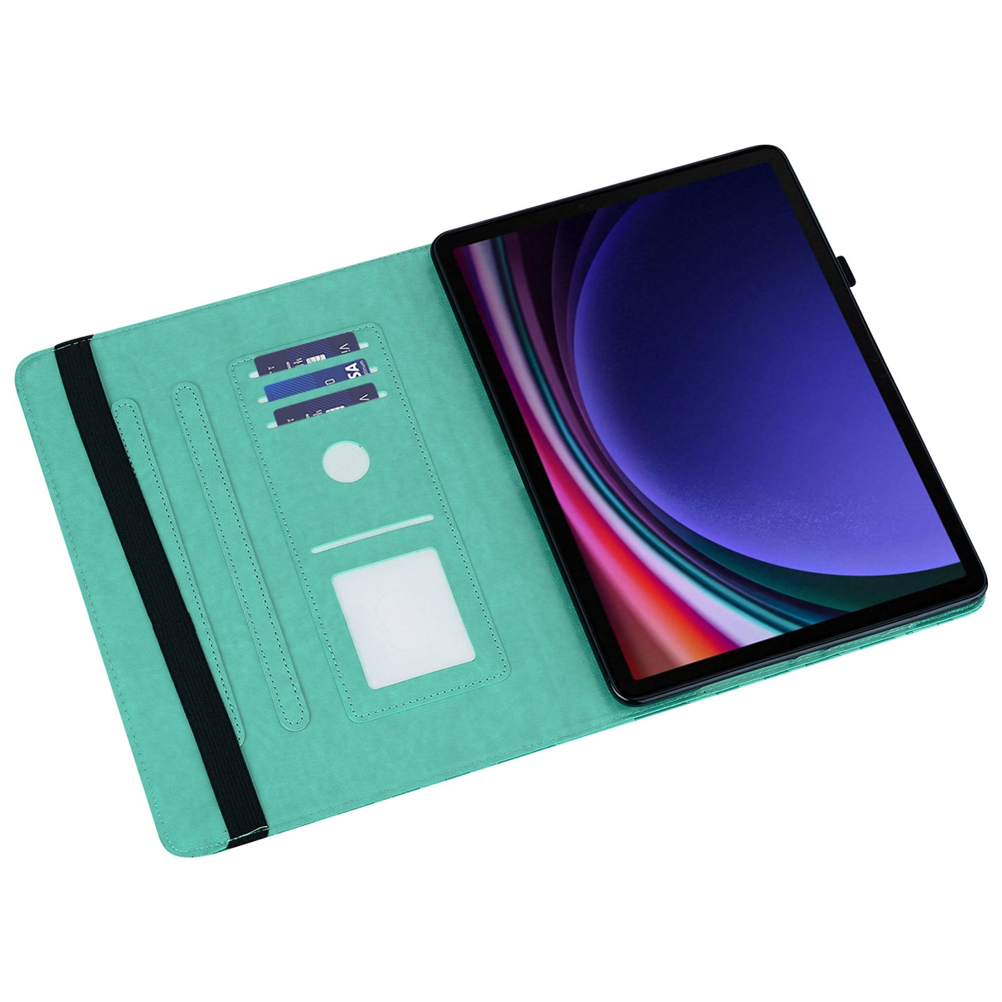 For Samsung Galaxy Tab S10 / S9 / S9 FE Tree Deer Imprinted Stand Cover PU Leather Card Holder Tablet Case - Green
