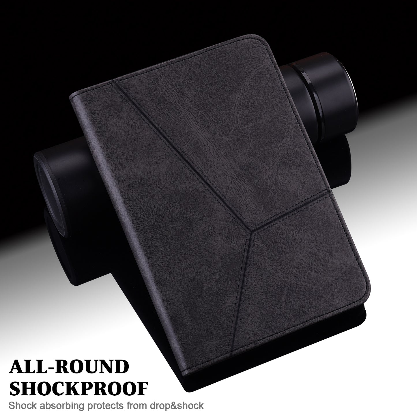 For Samsung Galaxy Tab S10 / S9 / S9 FE PU Stand Cover Line Imprinted Protective Tablet Cover with Card Slots - Black