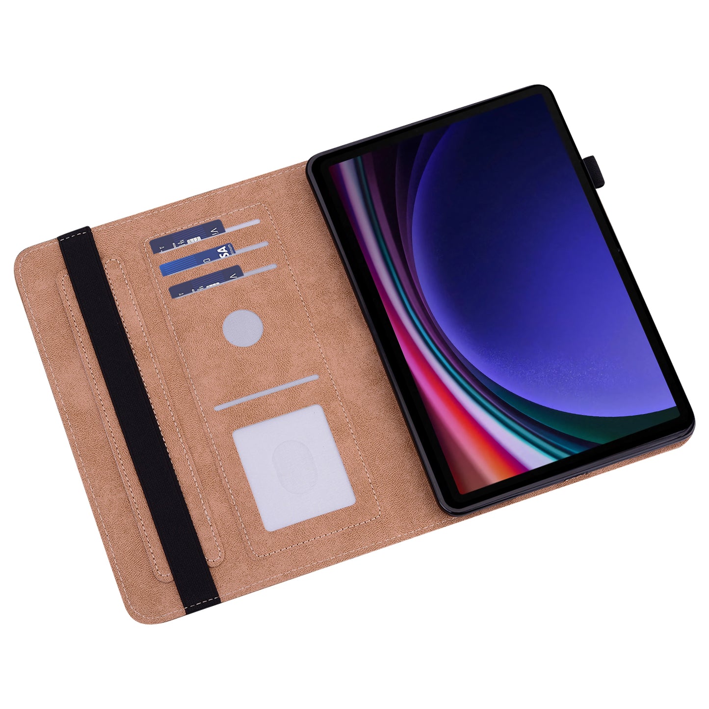 For Samsung Galaxy Tab S10 / S9 / S9 FE PU Stand Cover Line Imprinted Protective Tablet Cover with Card Slots - Red