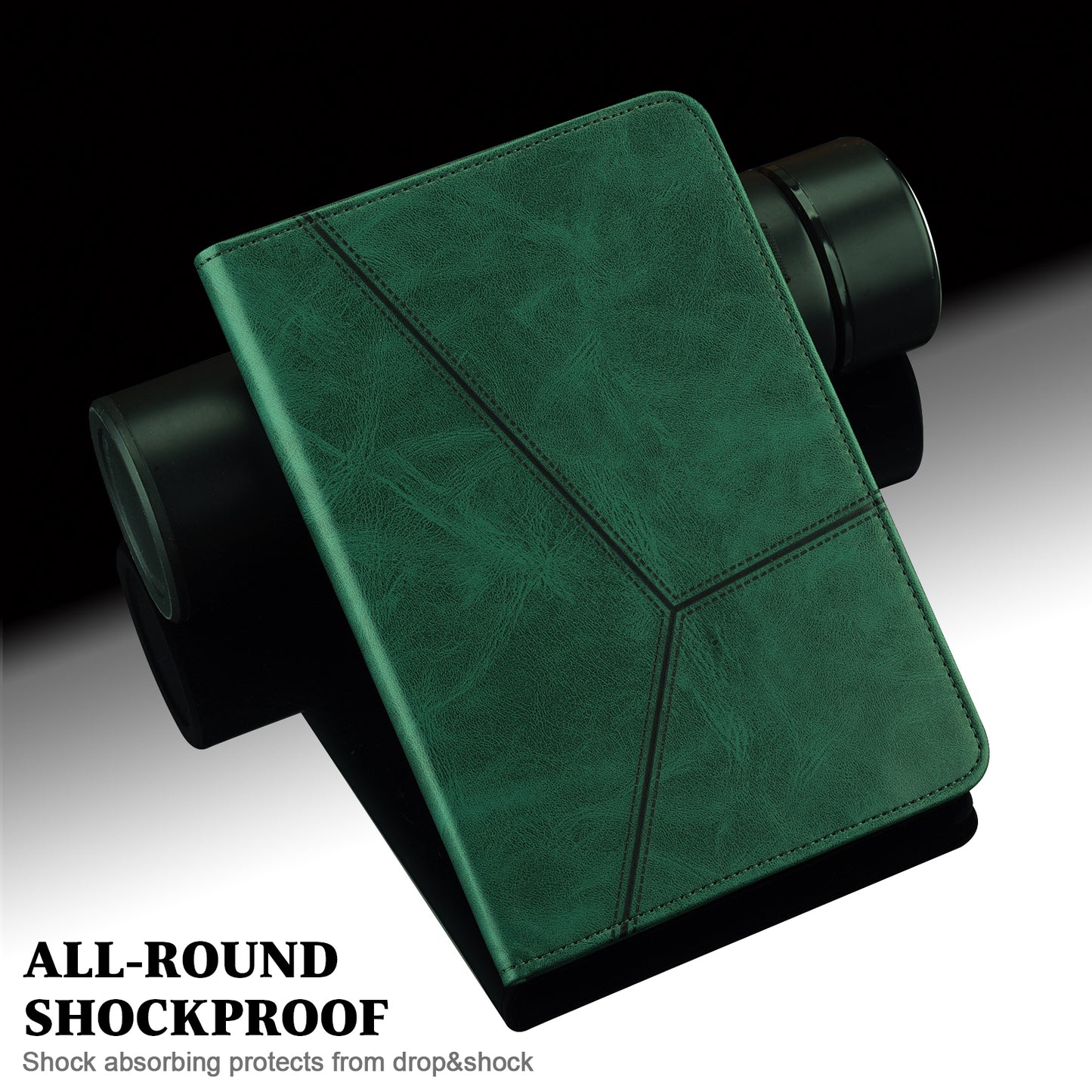 For Samsung Galaxy Tab S10 / S9 / S9 FE PU Stand Cover Line Imprinted Protective Tablet Cover with Card Slots - Green