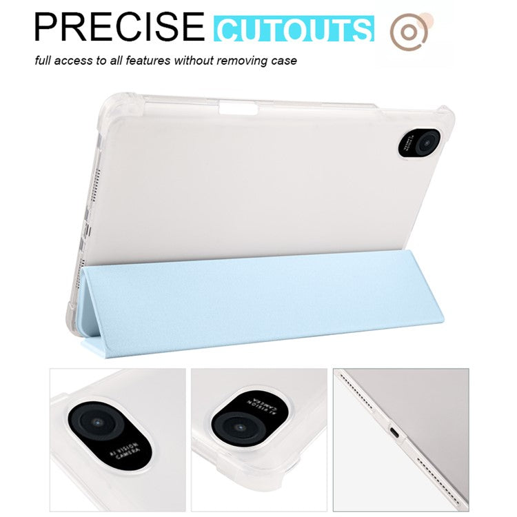 For Honor Pad 8 Trifold Stand Tablet Case with Pencil Holder PU Leather Transparent TPU Back Cover, Auto Wake / Sleep - Baby Blue