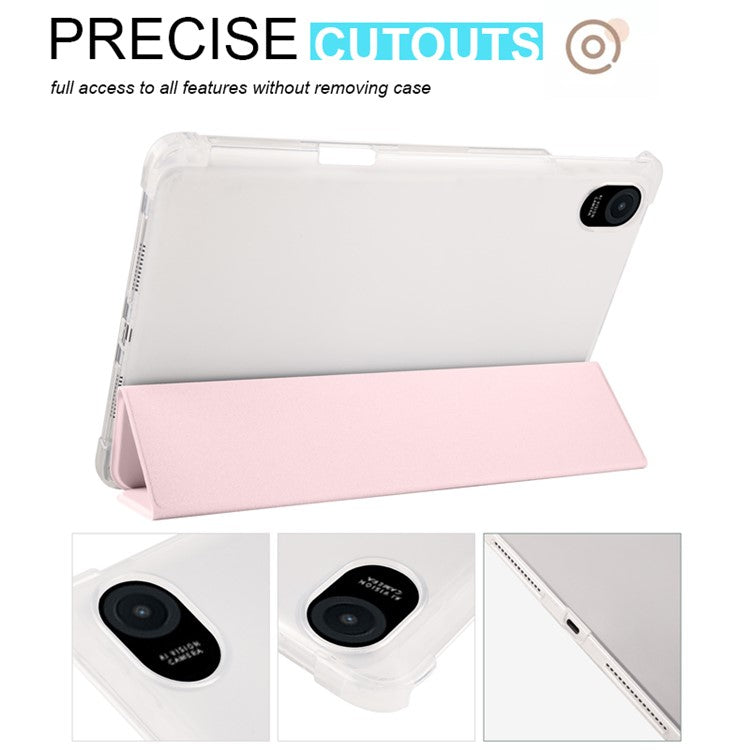 For Honor Pad 8 Trifold Stand Tablet Case with Pencil Holder PU Leather Transparent TPU Back Cover, Auto Wake / Sleep - Pink