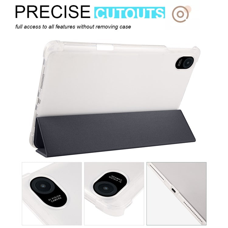 For Honor Pad 8 Trifold Stand Tablet Case with Pencil Holder PU Leather Transparent TPU Back Cover, Auto Wake / Sleep - Black