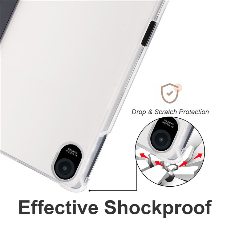 For Honor Pad 8 Trifold Stand Tablet Case with Pencil Holder PU Leather Transparent TPU Back Cover, Auto Wake / Sleep - Black