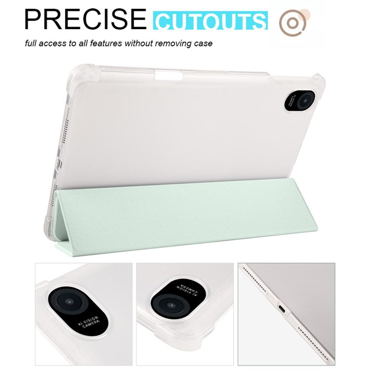 For Honor Pad 8 Trifold Stand Tablet Case with Pencil Holder PU Leather Transparent TPU Back Cover, Auto Wake / Sleep - Light Green