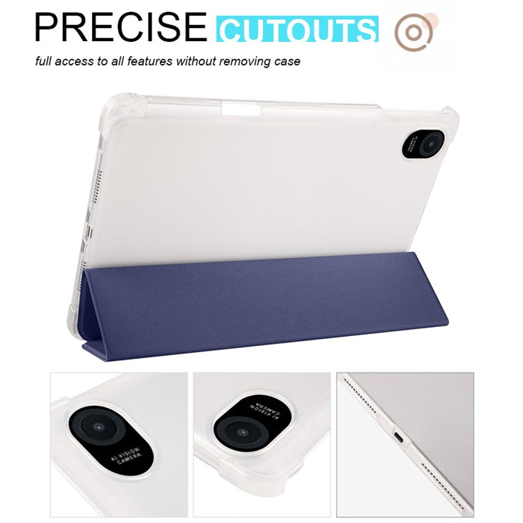 For Honor Pad 8 Trifold Stand Tablet Case with Pencil Holder PU Leather Transparent TPU Back Cover, Auto Wake / Sleep - Dark Blue