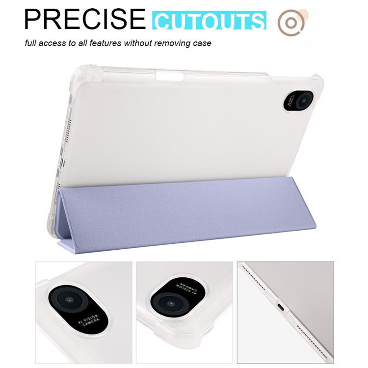 For Honor Pad 8 Trifold Stand Tablet Case with Pencil Holder PU Leather Transparent TPU Back Cover, Auto Wake / Sleep - Purple