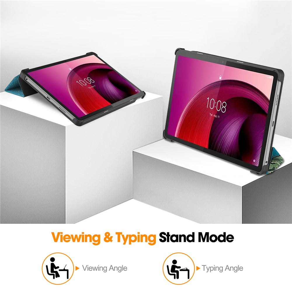 For Lenovo Tab M10 5G PU Leather Trifold Stand Cover Pattern Printing Auto Wake / Sleep Tablet Case - Apricot Blossom