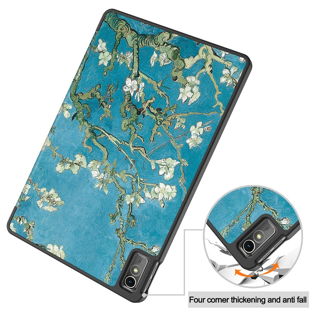 For Lenovo Tab M10 5G PU Leather Trifold Stand Cover Pattern Printing Auto Wake / Sleep Tablet Case - Apricot Blossom