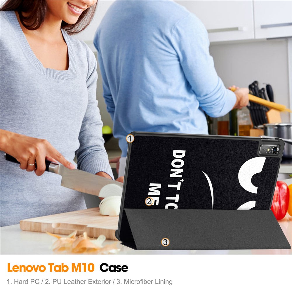 For Lenovo Tab M10 5G PU Leather Trifold Stand Cover Pattern Printing Auto Wake / Sleep Tablet Case - Don't Touch Me