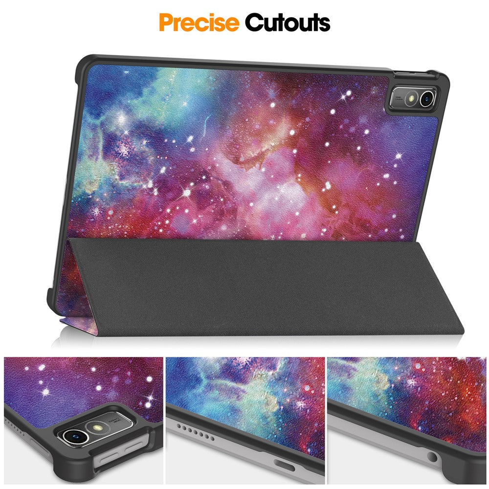 For Lenovo Tab M10 5G PU Leather Trifold Stand Cover Pattern Printing Auto Wake / Sleep Tablet Case - Galaxy