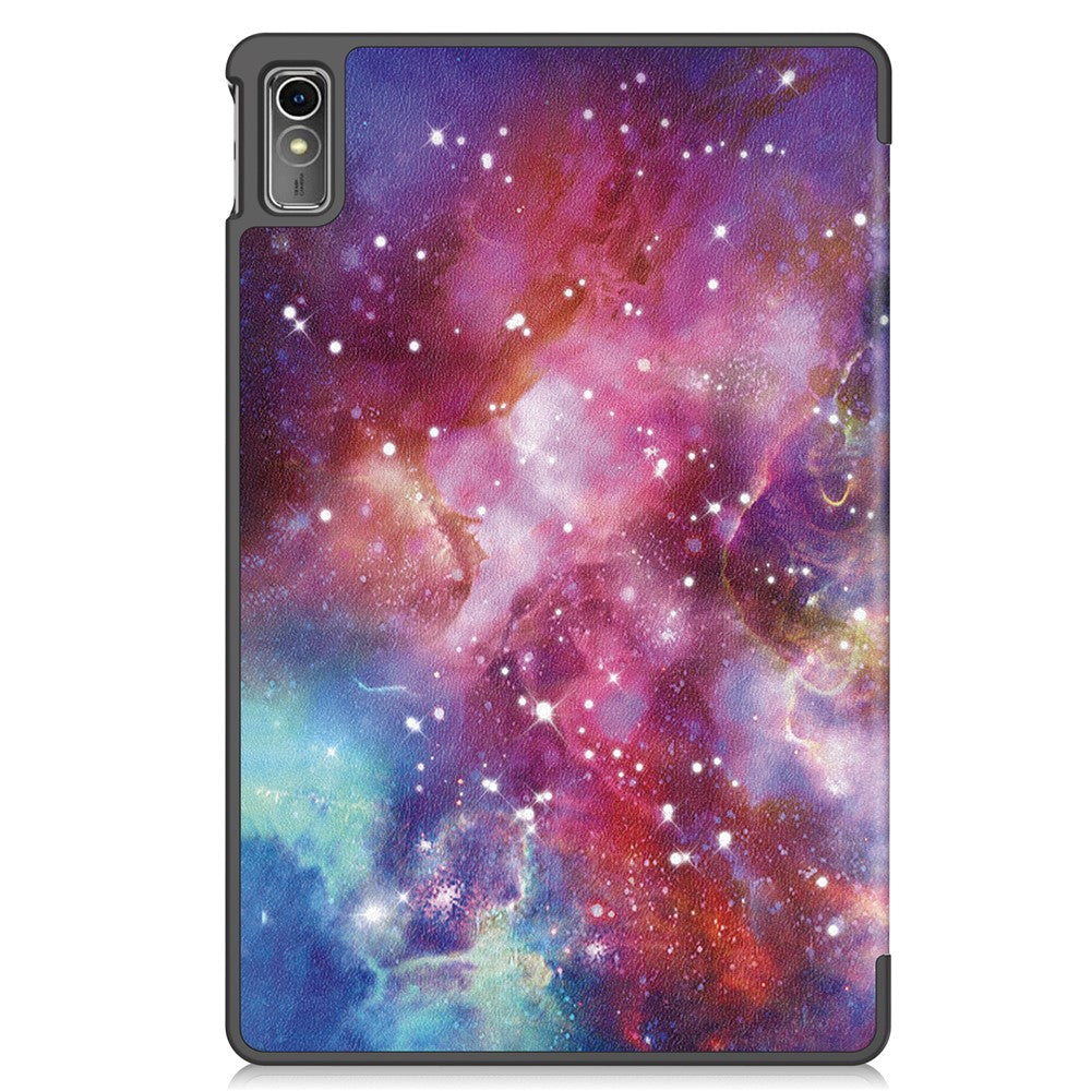 For Lenovo Tab M10 5G PU Leather Trifold Stand Cover Pattern Printing Auto Wake / Sleep Tablet Case - Galaxy