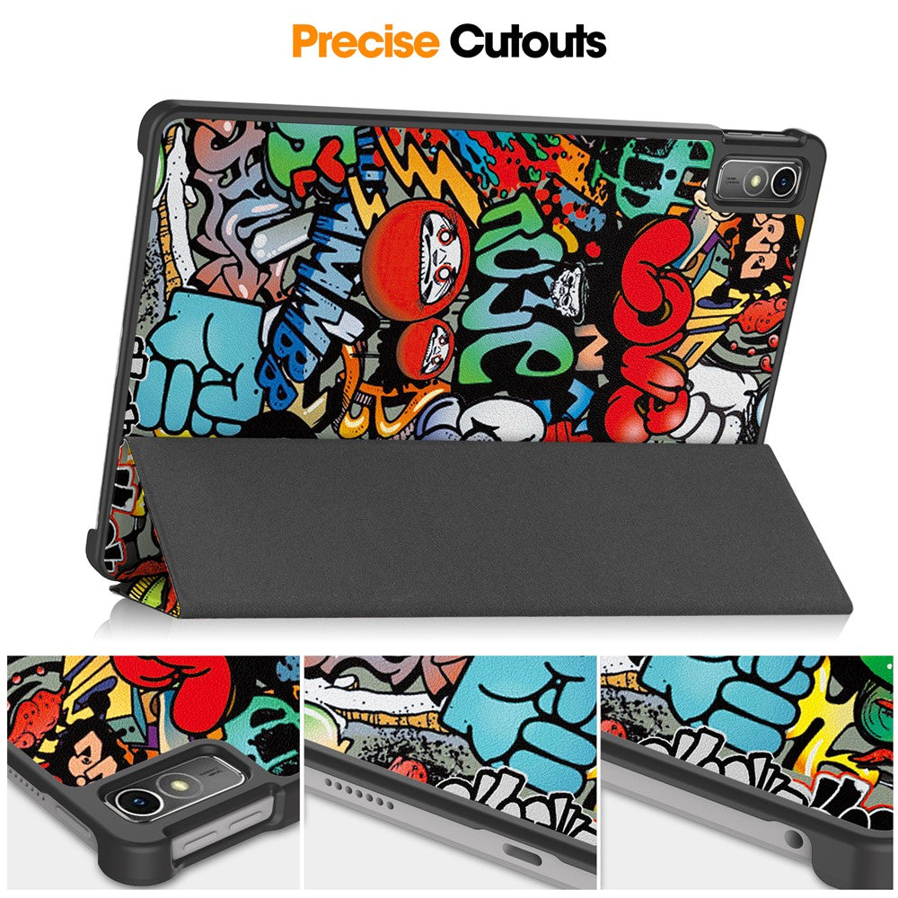For Lenovo Tab M10 5G PU Leather Trifold Stand Cover Pattern Printing Auto Wake / Sleep Tablet Case - Graffiti
