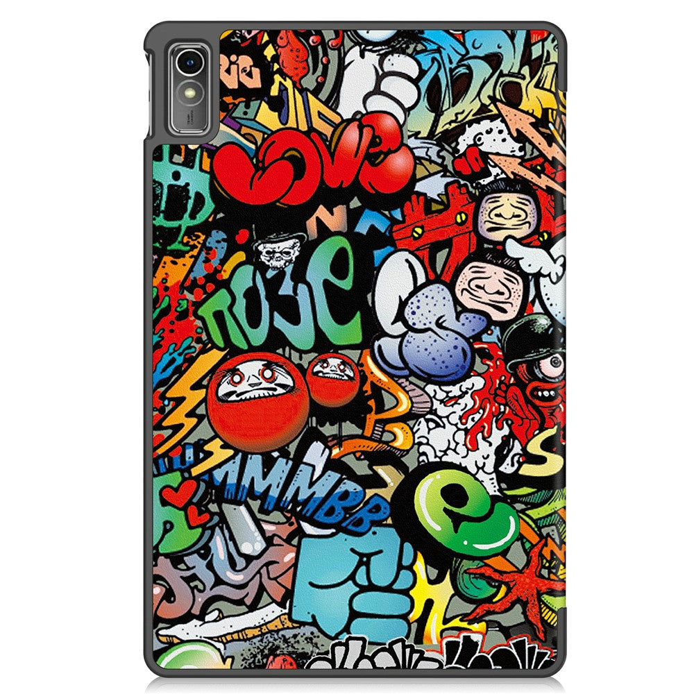 For Lenovo Tab M10 5G PU Leather Trifold Stand Cover Pattern Printing Auto Wake / Sleep Tablet Case - Graffiti