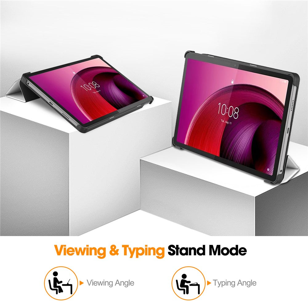 For Lenovo Tab M10 5G PU Leather Trifold Stand Cover Pattern Printing Auto Wake / Sleep Tablet Case - Cat