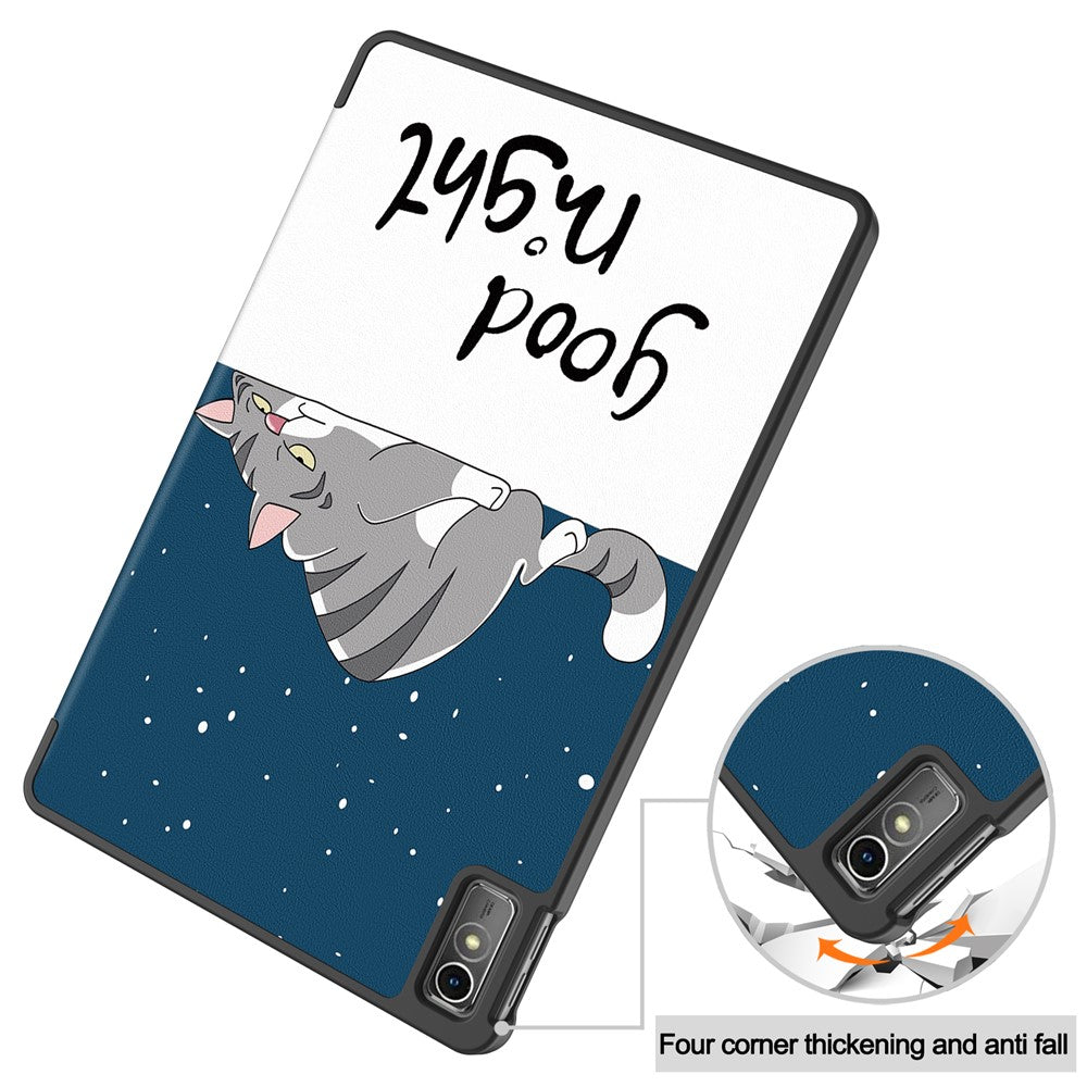 For Lenovo Tab M10 5G PU Leather Trifold Stand Cover Pattern Printing Auto Wake / Sleep Tablet Case - Cat